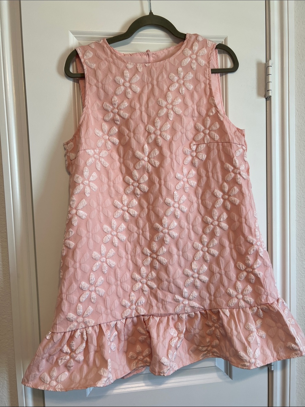 Sleeveless Pink Floral Eyelet Ruffle Dress